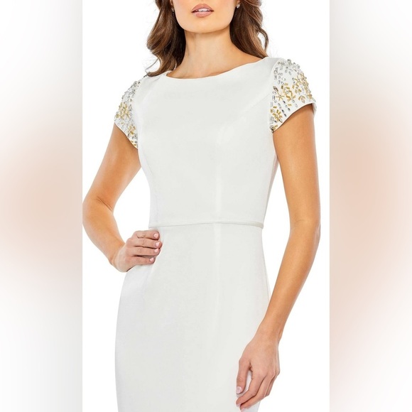 MAC DUGGAL White Bateau Neck Cap Sleeve Maxi Dress 10 - Picture 3 of 10